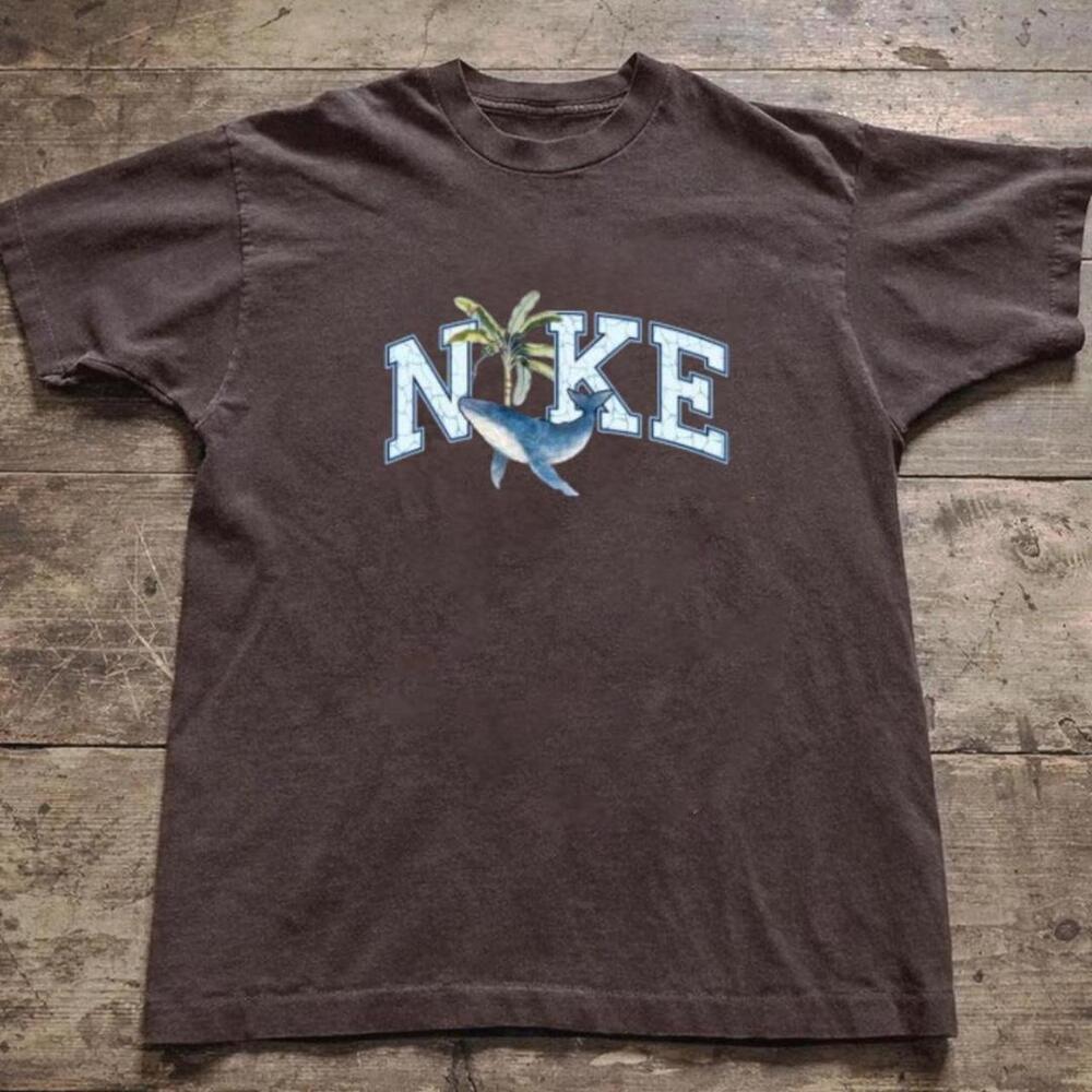 Gildan Men Brown T-Shirt Brown & Blue Graphic Tee With A Tropical Vibe